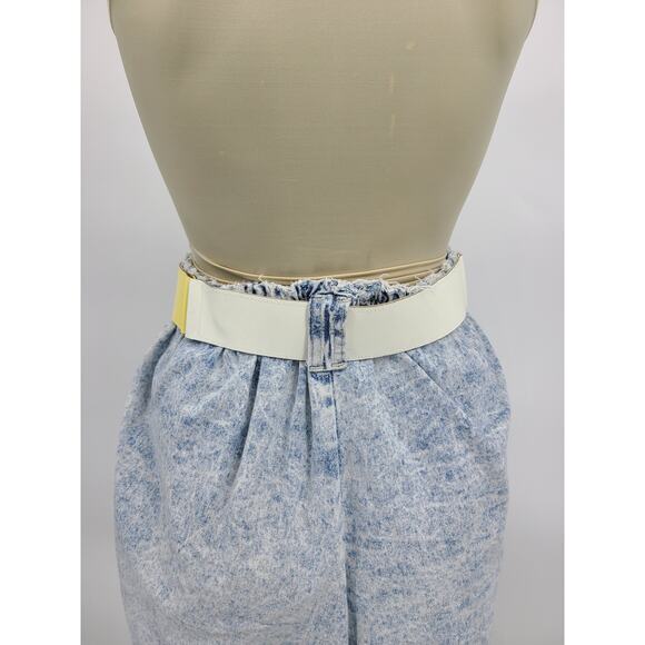 Vintage 80s Wide Colorblock Butter Yellow Navy White Leather Belt M Nautical - Picture 2 of 9